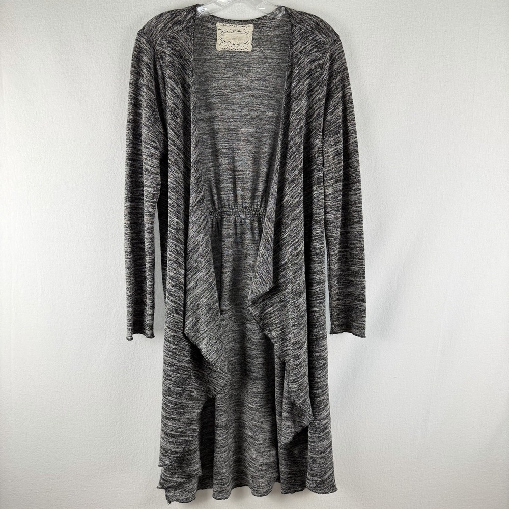 Cupio Womens Open Front Duster Cardigan Marbled Gray Waterfall Drape Collar Sz M